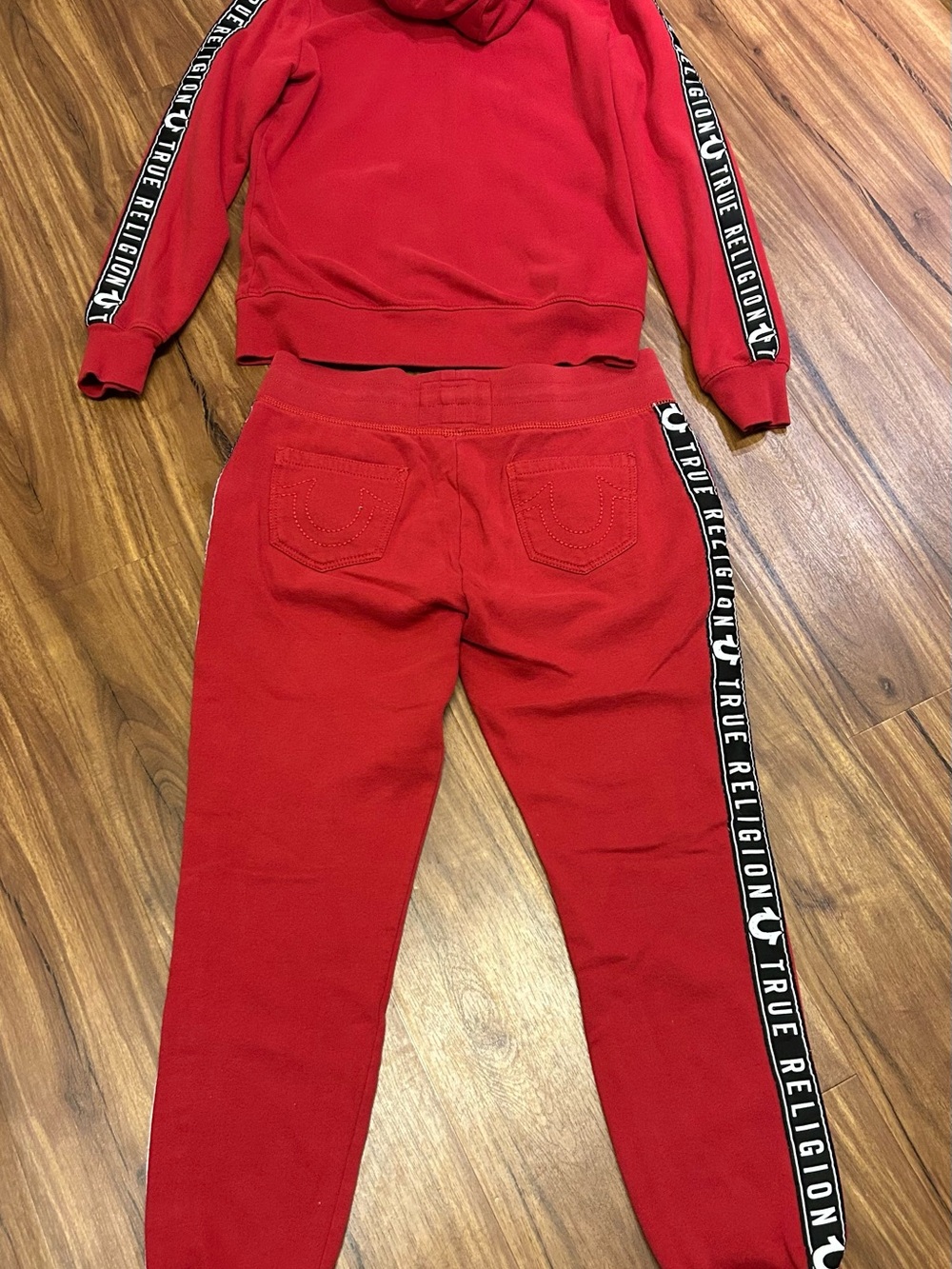 True Religion women’s Red Hoodie & Jogger Set with Black Accents - Picture 7 of 7